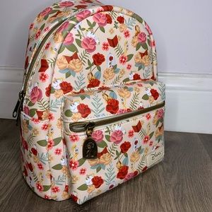 Loungefly Disney Floral Mini Backpack in Cream with Pink, Red & Yellow Roses
